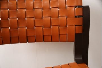 中古　arflex(アルフレックス)　NT(エヌティー)　本革(レザー)　革を編み込んだデザインが個性的なアームレスチェア(ダイニングチェア、椅子、イス)(R-066137)