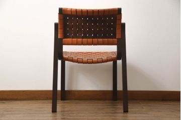 中古　arflex(アルフレックス)　NT(エヌティー)　本革(レザー)　革を編み込んだデザインが個性的なアームレスチェア(ダイニングチェア、椅子、イス)(R-066137)