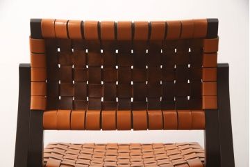 中古　arflex(アルフレックス)　NT(エヌティー)　本革(レザー)　革を編み込んだデザインが個性的なアームレスチェア(ダイニングチェア、椅子、イス)(R-066137)