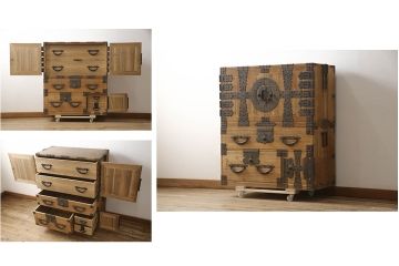 和製アンティーク　最上手物!!　関東　観音開き　十字金具が目を惹く!極上金具が魅力的な総桐時代箪笥(衣装箪笥、観音箪笥、和タンス、桐たんす、桐箪笥、収納箪笥、引き出し、重ね箪笥)(R-066165)