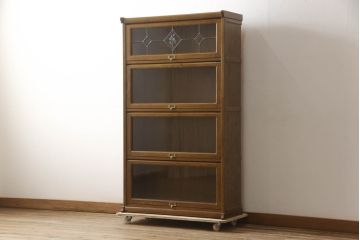 中古　美品　三越家具(現カントリーハウス)　Brugge(ブルージュ)　希少な絶版品!!　フラップ扉　クラシカルな佇まいが魅力の四段重ね風ブックケース(本箱、収納棚、戸棚、キャビネット、飾り棚、陳列棚)(R-066172)