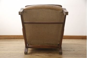中古　イギリス　Lloyd's Antiques(ロイズ・アンティークス)取り扱い　レザー　羽のような美しいシルエットが魅力的なウィングバックチェア(一人掛けソファ、チェスターフィールド、サロンチェア、ウイングバック、英国)(R-066183)