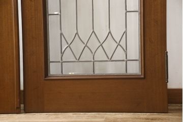 中古　激レア!!　特注品　DREXEL HERITAGE(ドレクセルヘリテイジ)　上品なデザインが魅力のステンドグラス入りドア2枚セット(親子ドア、ガラス扉、建具)(R-066203)