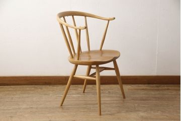 超レア! イギリスビンテージ　ERCOL(アーコール)　洗練されたデザインが格好いいスモーカーズチェア(ダイニングチェア、アームチェア、カウホーンチェア、椅子、イス、ヴィンテージ、英国)(R-066207)