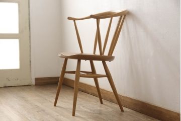 超レア! イギリスビンテージ　ERCOL(アーコール)　洗練されたデザインが格好いいスモーカーズチェア(ダイニングチェア、アームチェア、カウホーンチェア、椅子、イス、ヴィンテージ、英国)(R-066207)