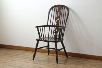 国産民芸家具　松本民芸家具風　和モダンテイストなお部屋におすすめのウィンザーチェア(ウインザーチェア、アームチェア、椅子、イス、板座チェア、ダイニングチェア)(R-066222)