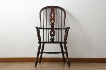 国産民芸家具　松本民芸家具風　和モダンテイストなお部屋におすすめのウィンザーチェア(ウインザーチェア、アームチェア、椅子、イス、板座チェア、ダイニングチェア)(R-066222)