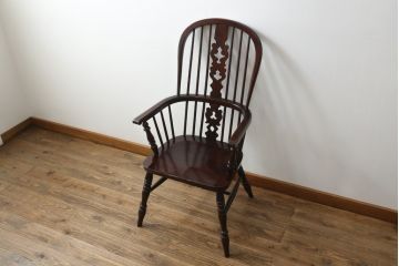 国産民芸家具　松本民芸家具風　和モダンテイストなお部屋におすすめのウィンザーチェア(ウインザーチェア、アームチェア、椅子、イス、板座チェア、ダイニングチェア)(R-066222)