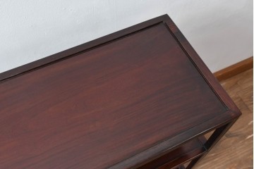 和製ビンテージ　高級品　指物工芸家具　総紫檀(シタン)材　漆塗り　小振りなサイズが使いやすい!!連なる縦桟がスッキリした印象の飾り棚　(R-066231)