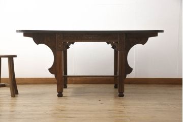 中古　特注品　激レア!　華やかさが際立つ軽井沢彫りバタフライテーブル(エクステンションテーブル、ダイニングテーブル、食卓、4人掛け、6人掛け)(R-066233)