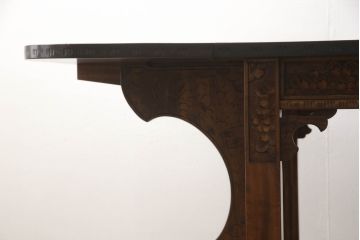 中古　特注品　激レア!　華やかさが際立つ軽井沢彫りバタフライテーブル(エクステンションテーブル、ダイニングテーブル、食卓、4人掛け、6人掛け)(R-066233)