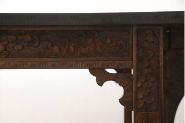中古　特注品　激レア!　華やかさが際立つ軽井沢彫りバタフライテーブル(エクステンションテーブル、ダイニングテーブル、食卓、4人掛け、6人掛け)(R-066233)