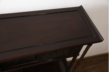 中古　唐木　花梨(カリン)材　深みのある色合いが美しい飾り棚(違い棚、茶棚、収納棚、戸棚、筆返し)(R-066234)