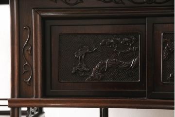 中古　唐木　花梨(カリン)材　深みのある色合いが美しい飾り棚(違い棚、茶棚、収納棚、戸棚、筆返し)(R-066234)