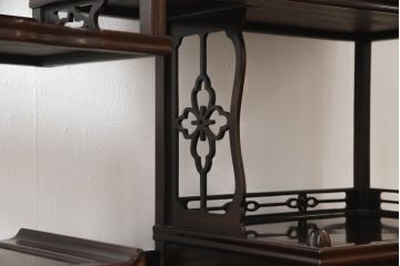 中古　唐木　花梨(カリン)材　深みのある色合いが美しい飾り棚(違い棚、茶棚、収納棚、戸棚、筆返し)(R-066234)