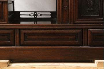中古　唐木　花梨(カリン)材　深みのある色合いが美しい飾り棚(違い棚、茶棚、収納棚、戸棚、筆返し)(R-066234)