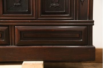 中古　唐木　花梨(カリン)材　深みのある色合いが美しい飾り棚(違い棚、茶棚、収納棚、戸棚、筆返し)(R-066234)