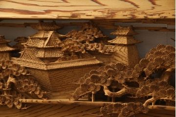 アンティーク建具　高級品!!　厚みある緻密な彫り込みの彫刻が美しい欄間1枚(明り取り、明かり取り)(R-066246)