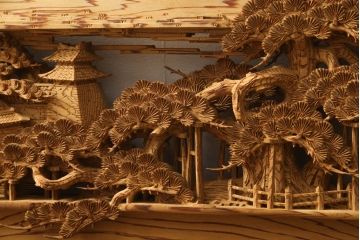アンティーク建具　高級品!!　厚みある緻密な彫り込みの彫刻が美しい欄間1枚(明り取り、明かり取り)(R-066246)