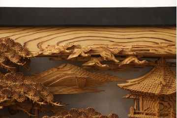 アンティーク建具　高級品!!　厚みある緻密な彫り込みの彫刻が美しい欄間1枚(明り取り、明かり取り)(R-066246)