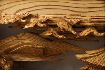 アンティーク建具　高級品!!　厚みある緻密な彫り込みの彫刻が美しい欄間1枚(明り取り、明かり取り)(R-066246)