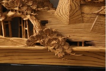 アンティーク建具　高級品!!　厚みある緻密な彫り込みの彫刻が美しい欄間1枚(明り取り、明かり取り)(R-066246)