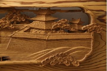 アンティーク建具　高級品!!　厚みある緻密な彫り込みの彫刻が美しい欄間1枚(明り取り、明かり取り)(R-066246)