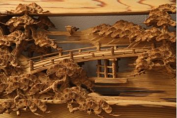 アンティーク建具　高級品!!　厚みある緻密な彫り込みの彫刻が美しい欄間1枚(明り取り、明かり取り)(R-066247)