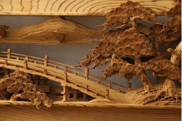 アンティーク建具　高級品!!　厚みある緻密な彫り込みの彫刻が美しい欄間1枚(明り取り、明かり取り)(R-066247)