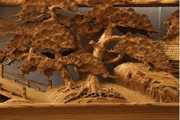 アンティーク建具　高級品!!　厚みある緻密な彫り込みの彫刻が美しい欄間1枚(明り取り、明かり取り)(R-066247)