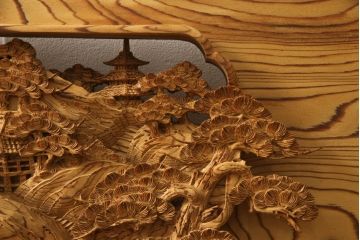 アンティーク建具　高級品!!　厚みある緻密な彫り込みの彫刻が美しい欄間1枚(明り取り、明かり取り)(R-066247)