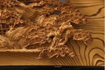 アンティーク建具　高級品!!　厚みある緻密な彫り込みの彫刻が美しい欄間1枚(明り取り、明かり取り)(R-066247)