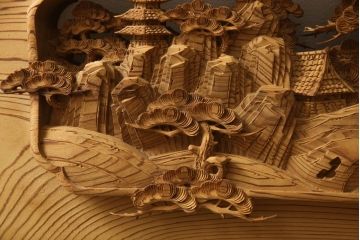 アンティーク建具　高級品!!　厚みある緻密な彫り込みの彫刻が美しい欄間1枚(明り取り、明かり取り)(R-066247)