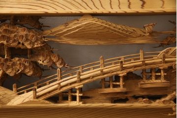 アンティーク建具　高級品!!　厚みある緻密な彫り込みの彫刻が美しい欄間1枚(明り取り、明かり取り)(R-066247)