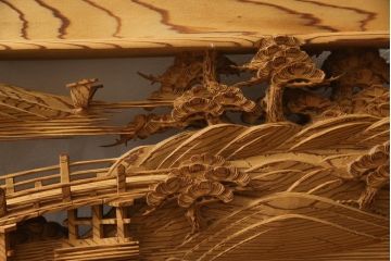 アンティーク建具　高級品!!　厚みある緻密な彫り込みの彫刻が美しい欄間1枚(明り取り、明かり取り)(R-066247)
