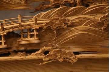 アンティーク建具　高級品!!　厚みある緻密な彫り込みの彫刻が美しい欄間1枚(明り取り、明かり取り)(R-066247)
