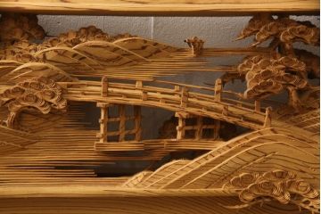 アンティーク建具　高級品!!　厚みある緻密な彫り込みの彫刻が美しい欄間1枚(明り取り、明かり取り)(R-066247)