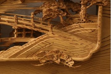 アンティーク建具　高級品!!　厚みある緻密な彫り込みの彫刻が美しい欄間1枚(明り取り、明かり取り)(R-066247)