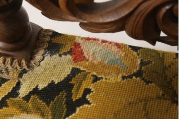 ベルギーアンティーク　オーク材　素晴らしい彫刻デザインが魅力!!豪華なゴブラン織りアームチェア(ダイニングチェア、ハイバックチェア、椅子、イス)(R-066250)