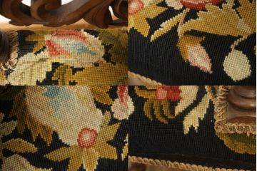 ベルギーアンティーク　オーク材　素晴らしい彫刻デザインが魅力!!豪華なゴブラン織りアームチェア(ダイニングチェア、ハイバックチェア、椅子、イス)(R-066251)