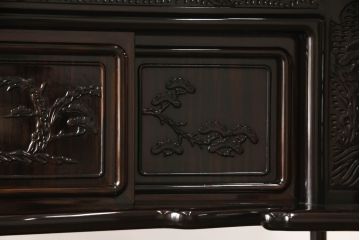 和製ビンテージ　上手物!!　黒檀(コクタン)材　隠し引き出しのカラクリ付き!!上質なこだわりの空間づくりにおすすめの飾り棚(茶棚、違い棚、収納棚、戸棚、ヴィンテージ)(R-066267)