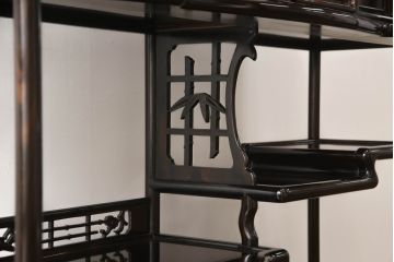 和製ビンテージ　上手物!!　黒檀(コクタン)材　隠し引き出しのカラクリ付き!!上質なこだわりの空間づくりにおすすめの飾り棚(茶棚、違い棚、収納棚、戸棚、ヴィンテージ)(R-066267)