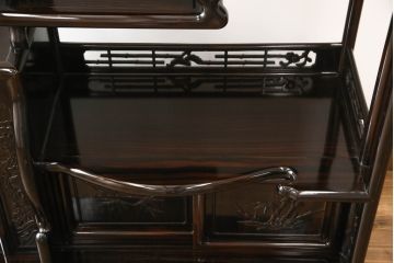 和製ビンテージ　上手物!!　黒檀(コクタン)材　隠し引き出しのカラクリ付き!!上質なこだわりの空間づくりにおすすめの飾り棚(茶棚、違い棚、収納棚、戸棚、ヴィンテージ)(R-066267)