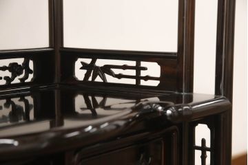 和製ビンテージ　上手物!!　黒檀(コクタン)材　隠し引き出しのカラクリ付き!!上質なこだわりの空間づくりにおすすめの飾り棚(茶棚、違い棚、収納棚、戸棚、ヴィンテージ)(R-066267)