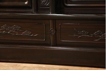 和製ビンテージ　上手物!!　黒檀(コクタン)材　隠し引き出しのカラクリ付き!!上質なこだわりの空間づくりにおすすめの飾り棚(茶棚、違い棚、収納棚、戸棚、ヴィンテージ)(R-066267)