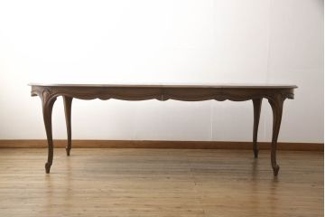 中古　DREXEL HERITAGE(ドレクセルヘリテイジ)　Touraine(ツーレイン)　滑らかな曲線が優雅な印象のダイニングテーブル(エクステンションテーブル、食卓、4人掛け、6人掛け、8人掛け、オーバル型)(定価約80万円)(R-066298)