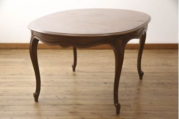 中古　DREXEL HERITAGE(ドレクセルヘリテイジ)　Touraine(ツーレイン)　滑らかな曲線が優雅な印象のダイニングテーブル(エクステンションテーブル、食卓、4人掛け、6人掛け、8人掛け、オーバル型)(定価約80万円)(R-066298)