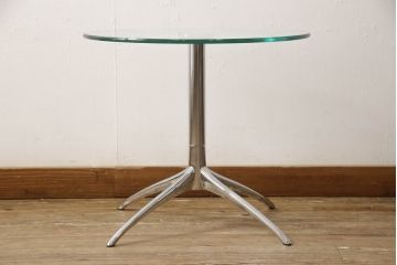 中古　短期使用　極美品　北欧家具　ノルウェー製　Stressless Urban table(ストレスレス・アーバンテーブル)　Sサイズ　洗練されたモダンデザインがお洒落なガラステーブル(回転テーブル、丸テーブル、ラウンドテーブル、カクテルテーブル、サイドテーブル、コーヒーテーブル)(R-066305)