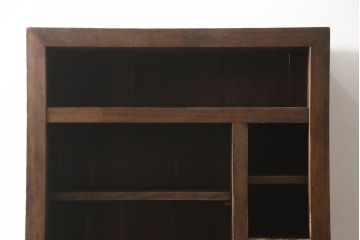 和製アンティーク　檜(ヒノキ)材　ダイヤガラスが昭和レトロな雰囲気を高める三尺水屋箪笥(時代箪笥、茶箪笥、茶棚、食器棚、収納棚、重ね戸棚、キャビネット、引き出し)(R-066321)