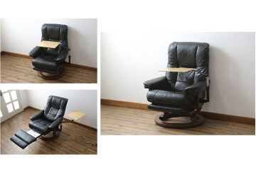 中古　極美品　ノルウェー製　EKORNES(エコーネス)　 Mayfair(メイフェア)　Mサイズ　希少!!　電動式フットレスト付きが珍しい!高級感漂うコンピューターテーブル付きストレスレスチェア(クラシックベース、アームチェア、リクライニングチェア、椅子、イス、1人掛けソファ、1Pソファ、北欧、本革、レザー)(定価約50万円)(R-066324)